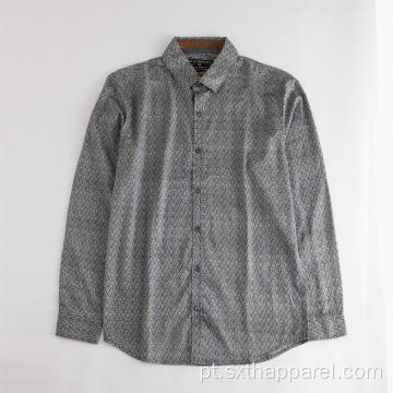 Camisa masculina de algodão de manga comprida estampada de cetim